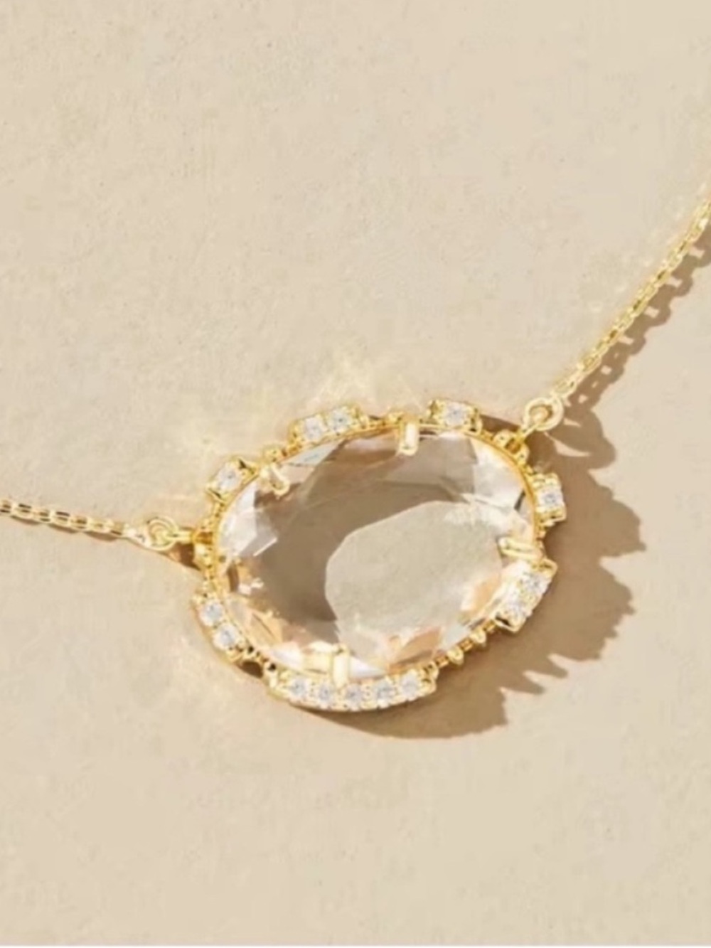 New! 18K Gold Plated Transparent Stone Necklace (3024) NWOT